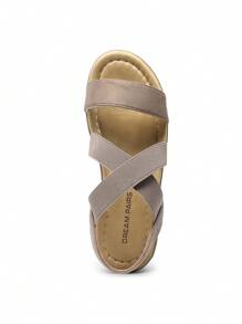 Women Low Wedge Heels Sandals Cross Strappy Slip On Flat Sandals Summer Comfortable Dressy Casual Vacation Walking Shoes - Khaki - View 8