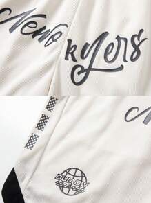 1pc Men's Boyfriend Style Loose Fit Striped & Letter Print Drawstring Waist Casual Bermuda Shorts, Suitable For Sports, Running, Summer