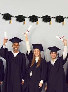 1 pieza Bandera decorativa para graduación 2025 con brillo, Felicitaciones Graduado, con borla, bandera de felicitaciones para fiesta de graduación universitaria