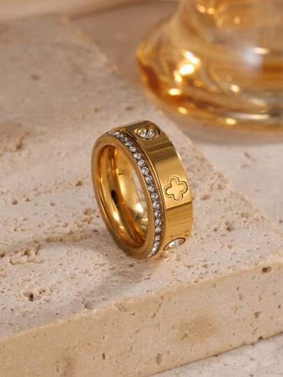 2pcs Silver Four-Leaf Clover 18K Gold Plated Stainless Steel Rings, Elegant Bangle Jewelry For Women, Suitable For Daily Wear And Gift