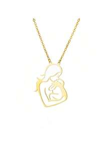 Vintage Baby Mother Mom Pendants Necklace Child Pregnant Heart Gold Color Stainless Steel Chain Gift For Women Jewelry