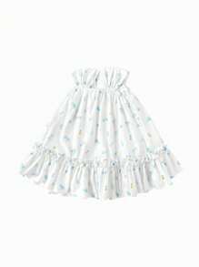 Balabala Girls' Sleeveless Summer Dress, Elegant & Breathable - White Green Tone - View 2