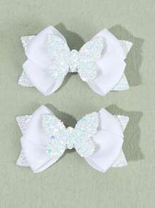 2pcs Women Hair Bow Clips With Sparkly Glitter Butterfly,Boutique Fashion Women Hair Accessories For Daily Wear Claw Clips Hair Claws Hair Barrettes - Multicolor - View 2