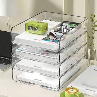 2pcs Stackable Letter Tray Paper Organizer Transparent Desk File Organizer For School Office Home, Desktop Storage Rack Document Organizer For Books Newspapers And Magazines