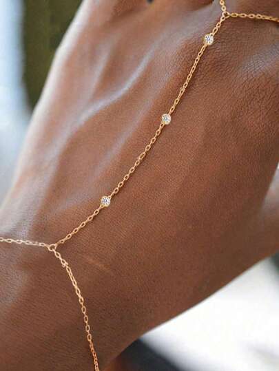 2pcs Fashionable Minimalist Rhinestone Finger Chain, Suitable For Daily Wear, Parties, Gift For Lover, Mom