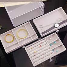 NetHong Acrylic Jewelry Organizer 3 Drawers Storage Transparent Jewelry Display Beige UK Spring Cleaning Back To School Dormitory Storage - Grey - View 6