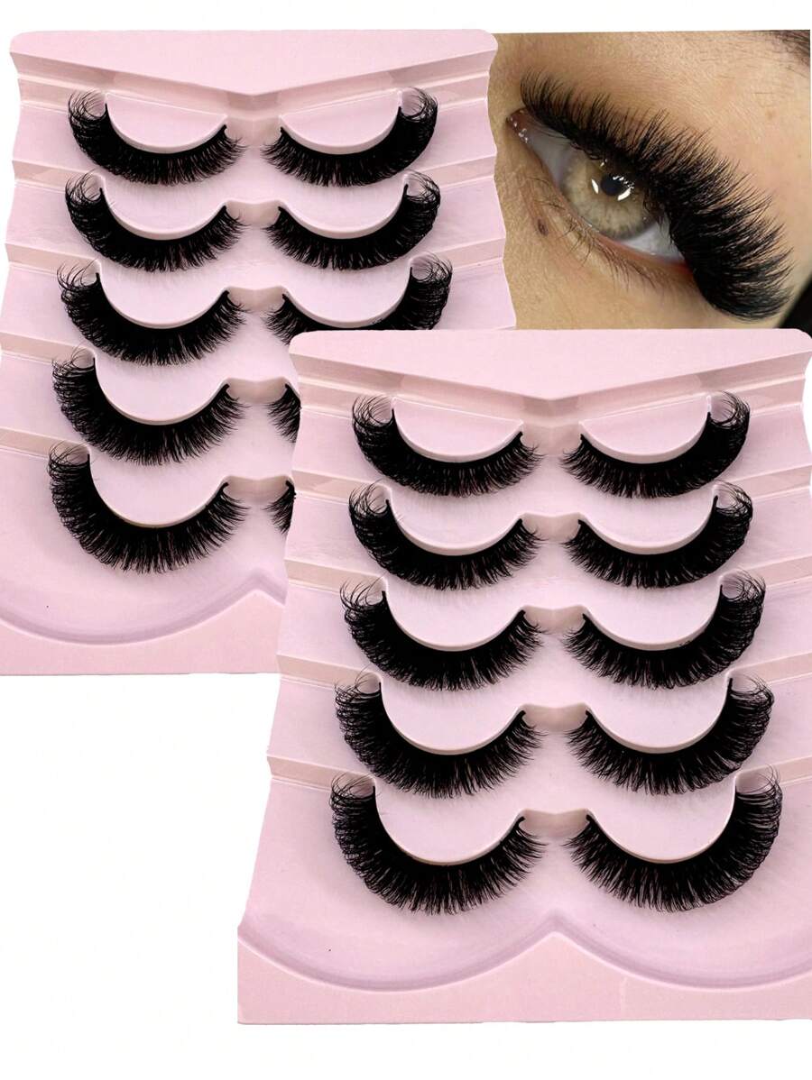 HBZGTLAD NEW 2 Box 10 Pairs Pairs Cat Eye Lashes Fluffy Faux Mink Lashes 8D Wispy Lashes Pack Dramatic Long Thick Volume Eyelashes False Eyelas - HB114 - 查看 1