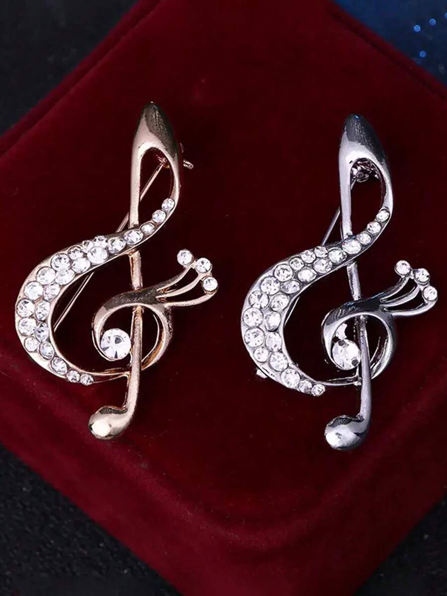 1pc Geometric Music Note With Rhinestone & Pearl Decoration Music Accessory Zinc Alloy Brooch - A - View 1