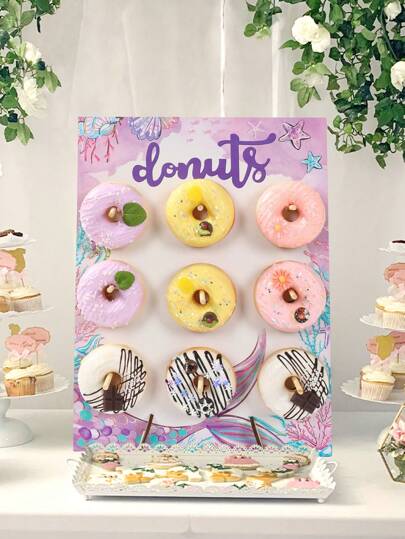 1 套美人鱼图案木制甜甜圈展示架，美人鱼主题派对甜甜圈蛋糕架板甜甜圈墙甜甜圈展示板，婚礼生日宝贝送礼会餐桌装饰，朋友聚会厨房烹饪架，派对装饰用品