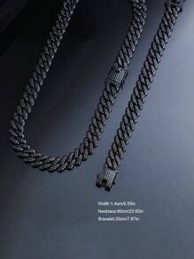 2pcs Black Cuban Chains Necklace And Bracelet Set,Men's Chain Choker Necklace Hip Hop Jewelry Set,Fashion Rapper's Jewelry ,Perfect Gift For Boyfriend,Son And Dad