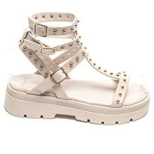 Studded Gladiator Style Thick Sole Adjustable Strap Sandals - Beige - View 5