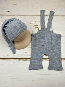 Zestaw 2 strojów do fotografii noworodkowej: długi kapelusz + spodnie na szelkach, akcesoria do zdjęć dla niemowląt, pamiątkowe przedmioty do upamiętnienia wzrostu - Wielokolorowe - Zobacz 14