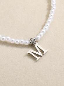Collar de cuentas hecho a mano con estilo bohemio, collar gargantilla con 26 letras, joyería de playa colorida para mujeres - Plateado - Ver 5