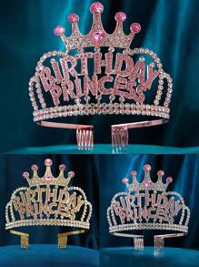 1件欧美风格派对/婚礼/生日皇冠，合金水晶水钻新娘头饰 - 金色 - 查看 11