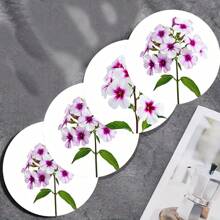4pcs Colorful Floral Round Coasters, Colorful Printed Heat Insulation Mats, Vivid Butterfly Pattern Decor Coasters, Non-Slip Table Mats, Kitchen Supplies, Car Coasters, An Ideal Gift For Flower Lovers