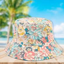 Women Bucket Hats Cute Floral Print Sun Caps Outdoor Fisherman Hats For Travel, Beach, Hiking - Yellow - View 4