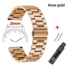 1pc Unisex Solid Stainless Steel Three Bead Dual Button Folding Buckle Watch Band, Compatible With Samsung Galaxy Watch 6/5/4, Watch, Watch, 22mm 20mm 18mm 16mm, Comes With Band Adjustment Tool - MZ/PKSZ - View 8