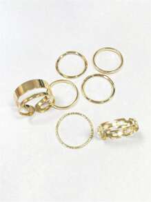 7pcs/Set Random Minimalist Metal Textured Knuckle Rings Set, Ladies Simplistic Rings Set