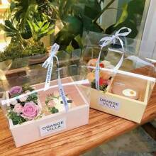 1pc Flower Decorated Clear Gift Packaging Box, Pink PVC Handheld Gift Box, Suitable For Home And Flower Shop Use Back To School Valentine Day