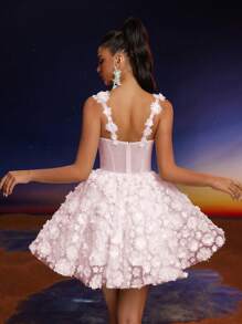 Anymoon Elegant Shoulder Strap Lace Applique Prom Dress, Party Dress - Pink - View 2