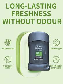 1 Bottle 40g Dove Men's Extreme Fresh Antiperspirant Deodorant Cream, Long-Lasting, Moisturizing, Subtle Woody Scent, Suitable For Daily Commute And Workout - Gray Black - View 3