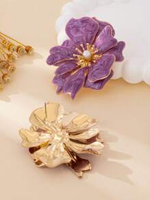 1 对优雅珐琅花卉设计耳环，适合女士，时尚百搭 - 金黃色 - 查看 4