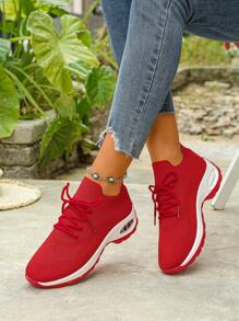 女士休闲透气减震步行鞋，时尚厚底运动鞋