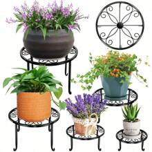 5 Pack Metal Plant Stand For Outdoor Indoor Plants, Heavy Duty Flower Pot Stands For Multiple Plant, Rustproof   Round Shelf For Planter, Potted Plant Holder For Garden Home (Black) - Black - View 2