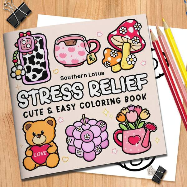 1pc Premium Adult Coloring Book For Stress Relief, Main Theme Is Coloring For Relaxation, High-Quality 250gsm Coated Cover, 120gsm Thicker Inner Pages, 7.9"X7.9", 24 Pages, Single-Sided Printing, Perfect Gift For Valentine's Day, Birthday, Easter And Other Holidays,Back To School,School Supplies
