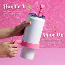 40oz Stainless Steel Tumbler With Removable Handle, Straw, And Lid, Rainbow Iridescent White - 白色彩虹色 - 查看 2