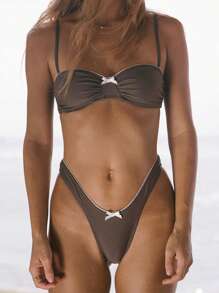 Women's 2 Piece Swimsuit Fashion Lace Trim Bow Bikini Set Summer Two Piece Bathing Suit