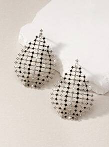 1 Pair Fashion Elegant Full Crystal Hollow Water Drop Earrings, Suitable For Daily Wear - Diamond Teardrop Earrings - View 12