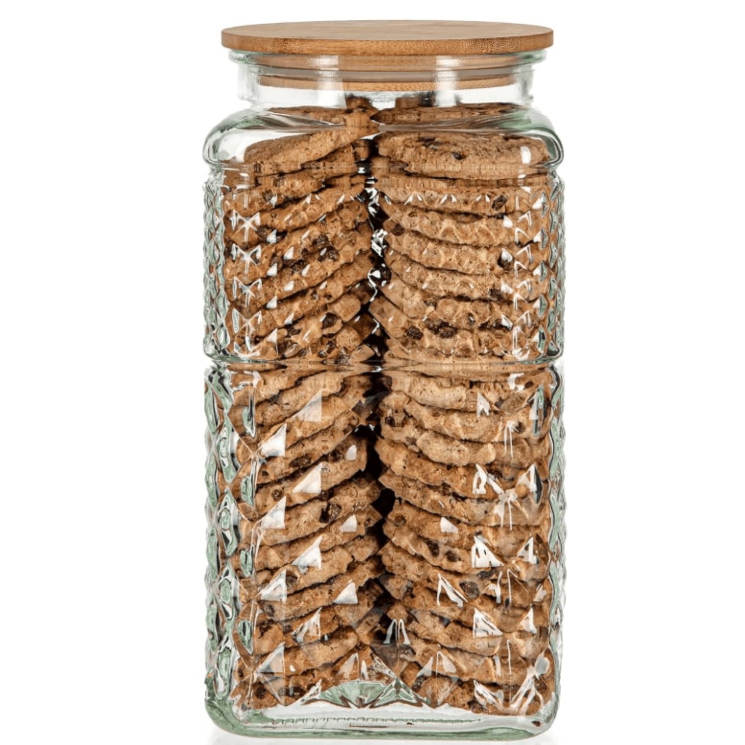 Large Glass Biscuit Jar - D Rative Kitchen Utensil Organizer Jar, Vintage Glass Container For Storing Sugar And Flour, With Bamboo Airtight Lid - Capacity 110 Oz-1 Pack - 透明 - 查看 1