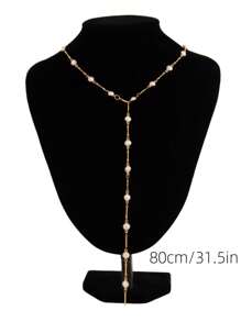 1pc Women Pearl Decor Y-Shape Necklace, Suitable For Everyday Wear