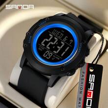 SANDA. Montre homme d'alarme SANDA, montre de mode électronique, montre de sport outdoor, montre de luxe multifonctionnelle étanche 5 bars, montre numérique LED
