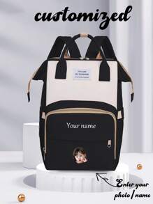 Customized Backpack, Mommy Bag, Travel Bag, Essentials For Baby Care, Customized Name, DIY, Solid Color, Minimalist, Large Capacity, Lightweight, School, Student, Travel, Outdoor, Multi-Pocket Design, Gift, Unique, Nylon - Multicolor - View 6