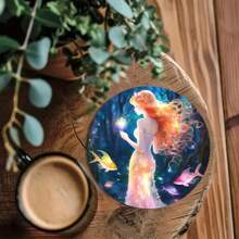 4pcs Round Coasters, Colorful Printed Heat Insulation Coasters With Magical Pattern, Non-Slip Table Mats, Kitchen Supplies, Car Coasters, Room Decor - Multicolor - View 8