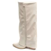 Fashionable Versatile Minimalist Solid Color Pointed Toe Thigh-High Boots - Beige-1 - View 4