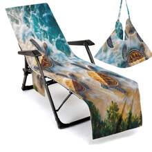 Housse de chaise de plage pliable pouvant être pliée en un sac à porter à l'épaule, avec des poches latérales pour ranger lunettes et téléphone. Convient pour les chaises de plage, serviettes, chaises de piscine et transats. Facile à transporter. Été, accessoires de voyage, vacances, décorations de salle de bain, essentiels de plage