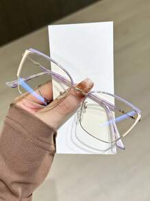 1 pieza Gafas con montura de acero inoxidable con forma de ojo de gato y incrustaciones de strass para uso diario casual con lentes planos - transparente - Ver 11