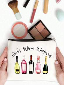 1pc Fashion Wine Bottle Makeup Bag, Lightweight Zippered Cosmetic Pouch, Multifunctional Travel Organizer, Casual Style, Handwash, No Strap, Polyester, Ideal Gift For Teachers, Friends, Graduation Essential Travel Essentials Travel Accessories Travel Must Haves - Multicolor - View 3