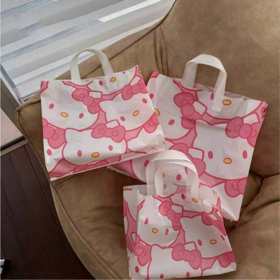 20pcs  Tote Bags - Cute Cartoon Design, Ideal For Birthday Gifts & Shopping, Plastic, White