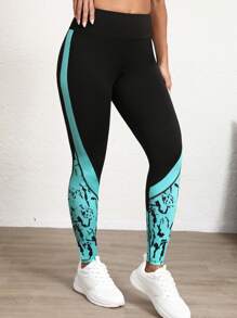 女式撞色印花休闲运动紧身裤 - 彩色 - 查看 4