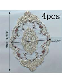 1pc French Lace Embroidered Mat, Decorative Vintage Organza Pad For Furniture, Bedside Table, Photography Prop, Coaster
