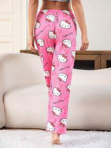 1pc Sanrio Character Series Fully Allover Print Hello Kitty Milk Silk Casual/Loungewear Pants, Cartoon Cat Loose Sleepwear Bottoms For Women - Hồng - Xem 5