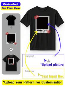 Customized Christmas/Thanksgiving Gift, Personalized Women Short T-Shirt - Add Your Own Text/Graphic (Badge/Company Logo/Family Photo/Selfie) To Design Your Own Custom Printed T-Shirt - Black - View 2