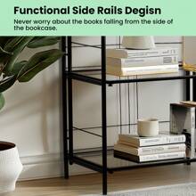 Foldable Bookshelf, 3 Tier Stylish Gold Folding Book Shelf, Foldable Bookcase With Glass Shelf, Small Collapsible Display Case Storage Organizer For Bedroom, Living Room - Black - View 6