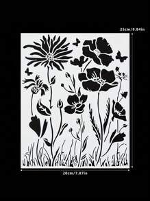 1 Stück wiederverwendbare Wildblumen Schablone mit Wurzel- und Blattmuster - Cremeweiße DIY Basteln Vorlage zum Bemalen von Holz, Wänden, Stoffen, T-Shirts, Leinwand - Hochwertige Heimdeko Kunstbedarf, Stoffmalerei | Natur inspiriertes Design | Vielseitiges Bastelwerkzeug, Schablonen zum Malen