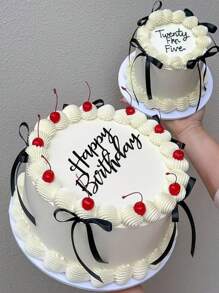 7pcs-Black Bows For Cake Decorating Ribbon Cake Topper With Happy Birthday Sign Themed Party Vintage Cake Decorations For Heart Cake - Black - View 3