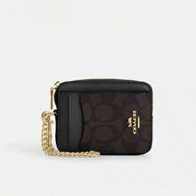 Coach Zip Card Case In Signature Canvas Women Card Case Wallet Bag, Bags For Women 2026 Mother's Day Gifts CW883 - Quả óc chó đen - Xem 3